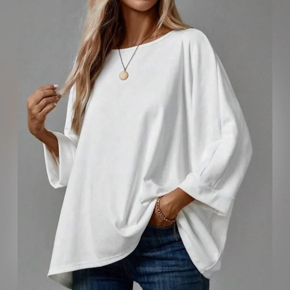 OVERSIZED Back To Basics Women's White Casual Top - Picture 2 of 8